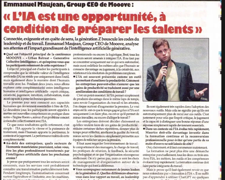 Coupure de presse : Emmanuel Maujean : « L'IA est une opportunité, à condition de préparer les talents » Coupure de presse : Emmanuel Maujean : « L'IA est une opportunité, à condition de préparer les talents »