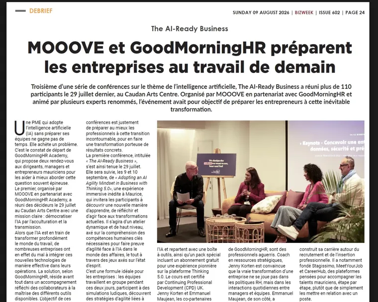 Coupure de presse : MOOOVE et GoodMorningHR préparent les entreprises au travail de demain Coupure de presse : MOOOVE et GoodMorningHR préparent les entreprises au travail de demain