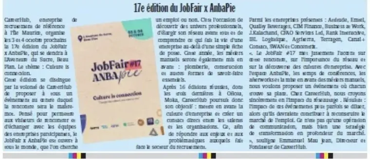 Coupure de presse : 17e édition du JobFair x AnbaPie Coupure de presse : 17e édition du JobFair x AnbaPie