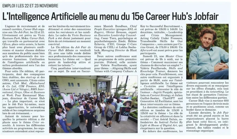 Coupure de presse : L'intelligence artificielle au menu du 15e Career Hub's Jobfair Coupure de presse : L'intelligence artificielle au menu du 15e Career Hub's Jobfair
